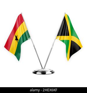 Deux drapeaux de table isolés sur fond blanc 3D illustration, le ghana et la jamaïque Banque D'Images