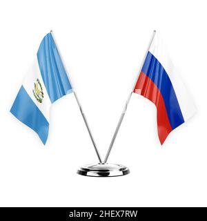 Deux drapeaux de table isolés sur fond blanc 3D illustration, le guatemala et la russie Banque D'Images