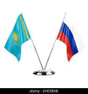 Deux drapeaux de table isolés sur fond blanc 3D illustration, le kazakhstan et la russie Banque D'Images