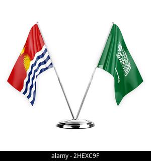 Deux drapeaux de table isolés sur fond blanc 3D, kiribati et l'arabie saoudite Banque D'Images