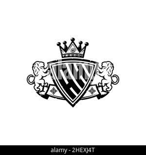 LETTRE du logo AH Monogram avec motif simple de style couronne de bouclier.Monogramme de luxe, logo de luxe lion, Illustration de Vecteur