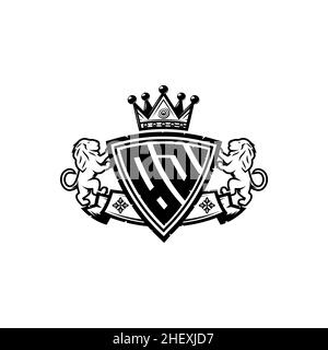 Lettre du logo BD Monogram avec motif simple de style couronne de bouclier.Monogramme de luxe, logo de luxe lion, Illustration de Vecteur