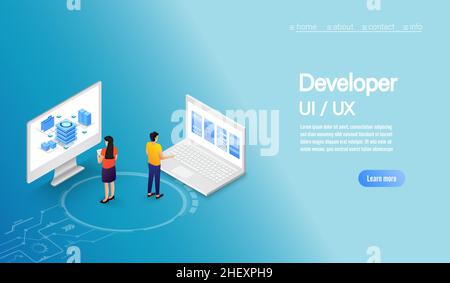 Business concept people working UI UX Development. Illustrations vectorielles. Illustration de Vecteur