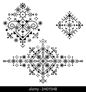 Collection minimaliste de motifs vectoriels d'art tribal ou neotribal, ensemble géométrique de motifs ornementaux inspiré de l'art de la rune nordique Illustration de Vecteur
