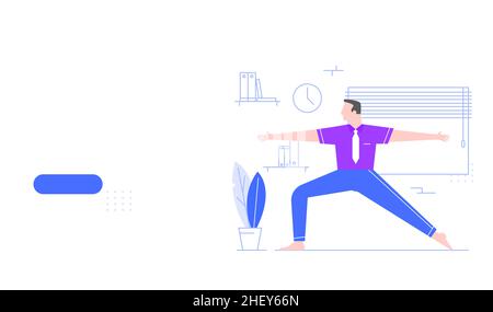 L'homme fait du yoga et s'étire sur le lieu de travail Illustration de Vecteur