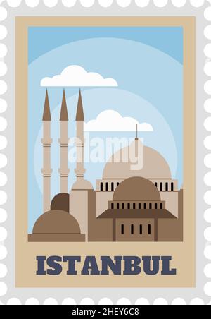 Timbre postal de turquie d'Istanbul avec vecteur visuel Illustration de Vecteur