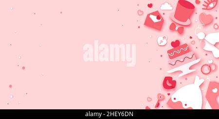 Jour de mariage. Calendrier du mariage. Église, je le fais, toast. Danse. Bonne Saint Valentin. Joyeuses fêtes et lune de miel en papier coupé. Espace pour le texte Illustration de Vecteur