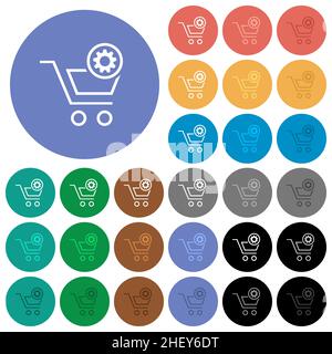 Les paramètres du chariot présentent des icônes plates multicolores sur des arrière-plans ronds.Inclut des variantes d'icônes blanches, claires et sombres pour les effets de survol et d'état actif Illustration de Vecteur