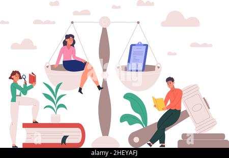 Avocats, travailleurs de cabinet d'avocats justice balance concept de métaphore.Illustration du vecteur du service d'avocat, de l'égalité, de la liberté et de l'équilibre des peines.Loi et Illustration de Vecteur