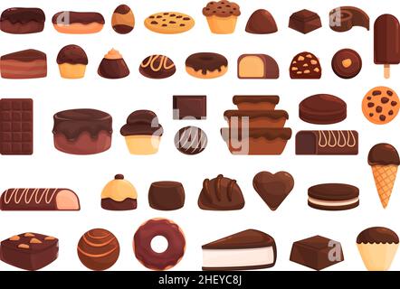 Les icônes du festival du chocolat définissent un vecteur de dessin animé.Animal de Pâques.Gâteau aux bonbons Illustration de Vecteur