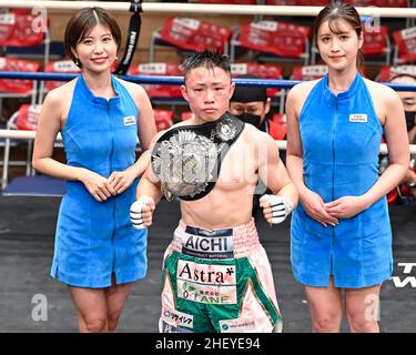 Tokyo, Japon.11/01/2021, Kai Ishizawa remporte le titre de poids minimal japonais vacant à la salle Korakuen le 11 janvier 2022 à Tokyo, au Japon.Crédit: Hiroaki Finito Yamaguchi/AFLO/Alamy Live News Banque D'Images