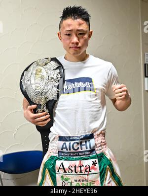 Tokyo, Japon.11/01/2021, Kai Ishizawa remporte le titre de poids minimal japonais vacant à la salle Korakuen le 11 janvier 2022 à Tokyo, au Japon.Crédit: Hiroaki Finito Yamaguchi/AFLO/Alamy Live News Banque D'Images