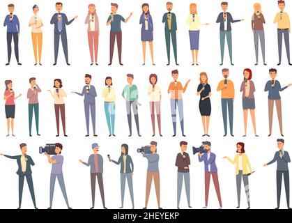 Les icônes TV reporter définissent un vecteur de dessin animé.Studio tv.Tournage en broadcast Illustration de Vecteur