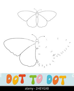 Puzzle papillon point à point pour les enfants.Jeu Connect Dots. Illustration de Vecteur