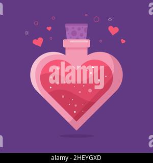 Motif plat en forme de coeur bouteille de potion d'amour illustration vectorielle. Illustration de Vecteur