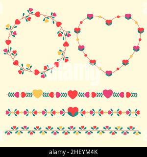 Motif plat coeur romantique cadres illustration vectorielle. Illustration de Vecteur