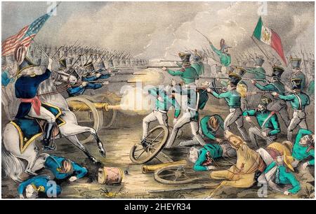 Battle of Buena Vista, du 22 au 23rd 1847 février (Battle of Angostura), guerre Mexico-américaine (1846-1848), imprimé lithographique de Nathaniel Currier après John Cameron, 1847-1848 Banque D'Images