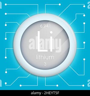 Bouton réaliste avec symbole au lithium.L'élément chimique est l'hydrogène.Vecteur isolé sur fond blanc Illustration de Vecteur