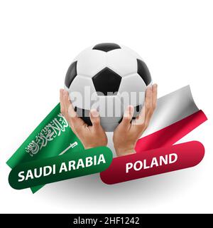 Match de football, équipes nationales arabie saoudite contre pologne Banque D'Images