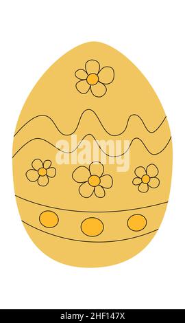 Œuf de pâques jaune avec ornements.Simple forme d'œuf lumineuse avec des fleurs et des courbes.Élément à thème Pâques pour la chasse aux œufs Illustration de Vecteur