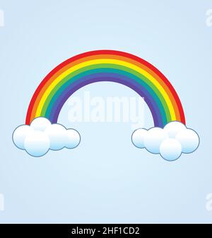 arc-en-ciel classique simple sortant des nuages enfants spectre d'arc vecteur isolé sur fond bleu pâle Illustration de Vecteur