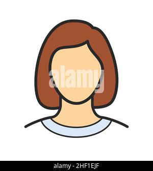 simple homme femme femme femme fille tête contour ligne dessin illustration cheveux courts portrait blanc vecteur isolé sur fond blanc Illustration de Vecteur