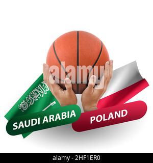 Match de basket-ball, équipes nationales arabie saoudite contre pologne Banque D'Images
