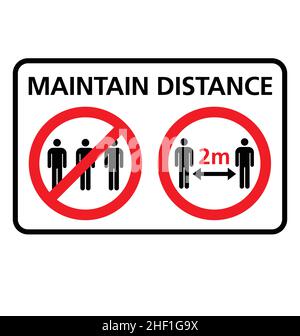 maintenir la distance 2m pas de signe d'assemblage covid19 vecteur covid 19 coronavirus isolé sur fond blanc Illustration de Vecteur