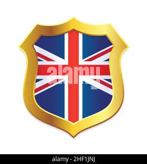forme de bouclier avec bord d'or avec royaume-uni royaume-uni grande-bretagne drapeau angleterre vecteur isolé sur fond blanc Illustration de Vecteur
