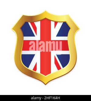 forme de bouclier avec bord d'or avec royaume-uni royaume-uni grande-bretagne drapeau angleterre vecteur isolé sur fond blanc Illustration de Vecteur