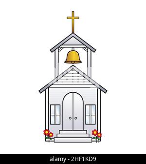 simple mignon blanc caricature église chrétienne chapelle avec clocher et vecteur de croix isolé sur fond blanc Illustration de Vecteur