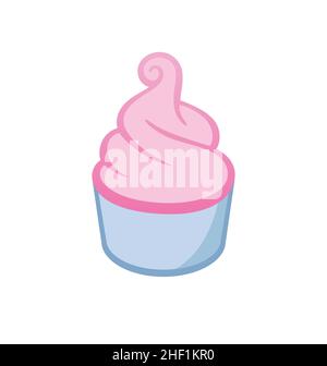 simple amusant dessin animé doux crème glacée rose fraise framboise dans la tasse icône logo vecteur isolé sur fond blanc Illustration de Vecteur