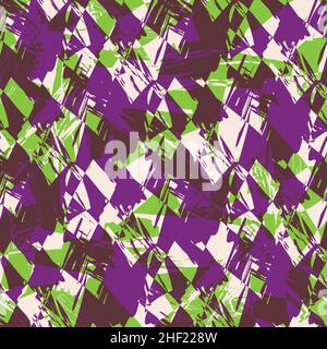 Arrière-plan abstrait peint style effet de fard à motifs sans couture.Fond violet vert rétro avec chevauchement de traits de pinceau audacieux.Griffonnage imparfait Illustration de Vecteur