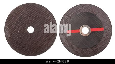 Disques à tronçonner pour meuleuse d'angle isolés sur fond blanc Banque D'Images