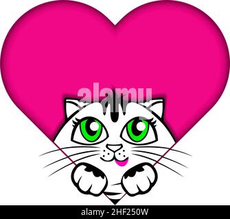 Adorable chaton à motif tabby avec coeur rose.Cadrez avec votre chat pour obtenir des félicitations pour la Saint-Valentin.Vecteur sur fond transparent Illustration de Vecteur