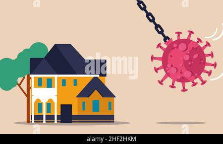 Investissement immobilier et construction de biens d'économie.Concept d'illustration de vecteur d'assurance et d'hypothèque immobilière.L'agent de la société enregistre le bâtiment et Illustration de Vecteur
