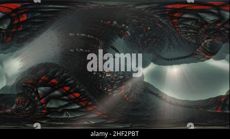 Grotte sombre avec colonnes et faisceaux de lumière. illustration 3d Banque D'Images