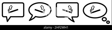 Icône de cigarette dans la bulle de la parole, version différente.Demandez, parlez ou pensez à fumer concept Illustration de Vecteur