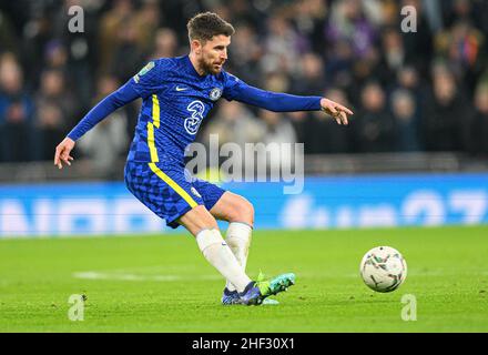 Londres, Royaume-Uni.12th janvier 2022.12 janvier - Tottenham Hotspur v Chelsea - Carabao Cup - demi-finale - deuxième étape - Tottenham Hotspur Stadium.Jorginho lors de la demi-finale de la Carabao Cup, deuxième match au Tottenham Hotspur Stadium, Londres.Crédit photo : crédit: Mark pain/Alamy Live News Banque D'Images