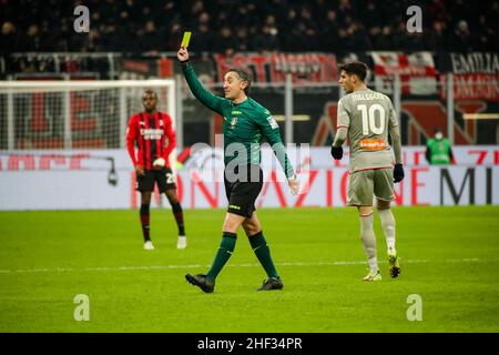 Milan, Italie.13th janvier 2022.Gianluca Aureliano pendant la série Un match de football entre AC Milan vs Gênes CFC le 13 janvier 2022 au stade Giuseppe Meazza à Milan, Italie pendant AC Milan vs Gênes CFC, football italien Coppa Italia match à Milan, Italie, janvier 13 2022 crédit: Agence de photo indépendante/Alay Live News Banque D'Images