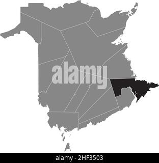 Carte d'emplacement en évidence du COMTÉ DE WESTMORLAND à l'intérieur de la carte administrative grise des comtés du territoire canadien du Nouveau-Brunswick, Illustration de Vecteur