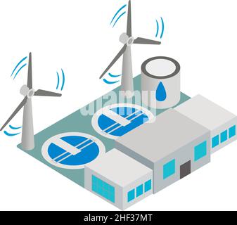 Infrastructure écologique icône vecteur isométrique.Usine de purification et moulin à vent.Énergie éolienne, usine de traitement des eaux usées, technologie écologique moderne Illustration de Vecteur