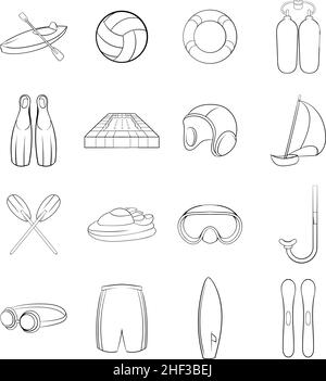 Icônes de sports nautiques définies dans un style de contour isolé sur fond blanc Illustration de Vecteur