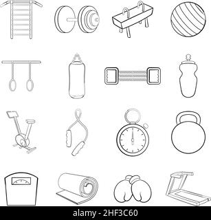 Les icônes de la salle de sport définissent un style vectoriel sur fond blanc Illustration de Vecteur