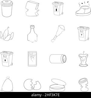 Les éléments parasites définissent les icônes en style de contour isolé sur fond blanc Illustration de Vecteur