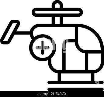 Vecteur de contour de l'icône d'hélicoptère de secours.Recherche en mer.Ambulance aérienne Illustration de Vecteur