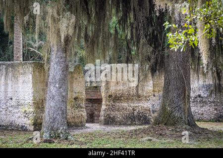 Ruines d'une maison d'esclaves à Kingsley Plantation sur l'île de fort George à Jacksonville, Floride.(ÉTATS-UNIS) Banque D'Images