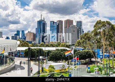 Melbourne, Australie.14th janvier 2022.Tennis : Grand Chelem, Open d'Australie.Des nuages se sont formés sur le site du tournoi par temps changeant.Credit: Frank Molter/dpa/Alay Live News Banque D'Images