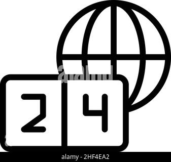 Vecteur de contour de l'icône de fuseau horaire global.Zone mondiale.Plan de l'horloge Illustration de Vecteur