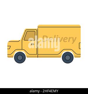 Chariot jaune.Transport pour une livraison rapide.Avec la livraison de l'inscription.Illustration vectorielle de style plat sur fond blanc isolé. Illustration de Vecteur